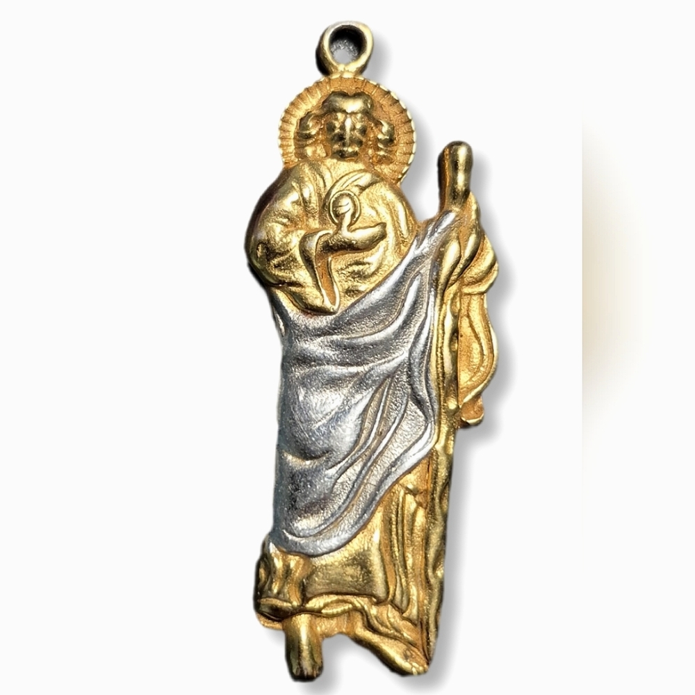 Gold & Silver Toned Stainless Steel Large Saint Jude Necklace Pendant